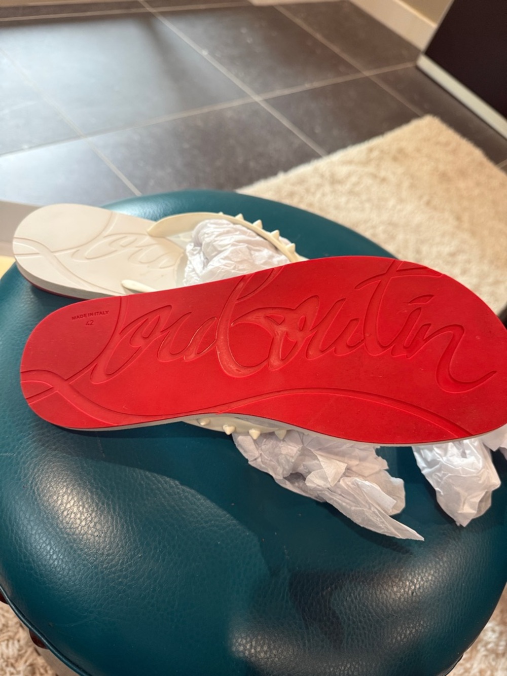 Christian Louboutin White Studded Sandals with Signature Red Sole